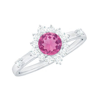 Round Pink Tourmaline Classic Halo Engagement Ring with Diamond