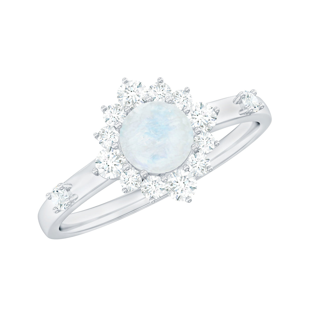 1 CT Round Moonstone and Diamond Halo Engagement Ring