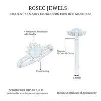 1 CT Round Moonstone and Diamond Halo Engagement Ring