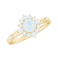 1 CT Round Moonstone and Diamond Halo Engagement Ring