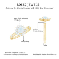 1 CT Round Moonstone and Diamond Halo Engagement Ring