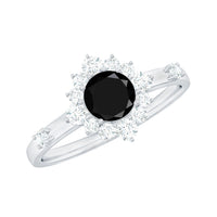 Certified Genuine 5mm Black Onyx Halo Ring with Diamond