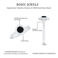 Certified Genuine 5mm Black Onyx Halo Ring with Diamond