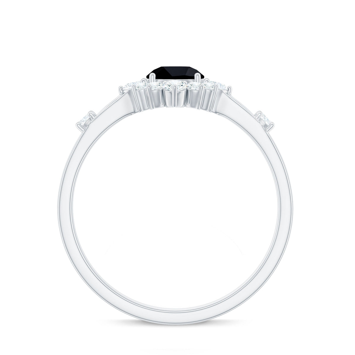 Certified Genuine 5mm Black Onyx Halo Ring with Diamond