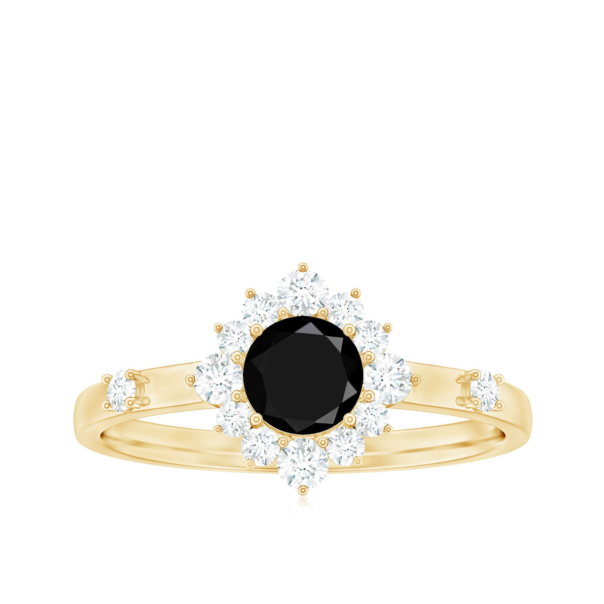 Certified Genuine 5mm Black Onyx Halo Ring with Diamond
