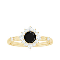 Certified Genuine 5mm Black Onyx Halo Ring with Diamond