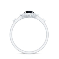 Natural Black Spinel Promise Ring with Diamond Halo