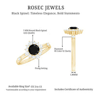 Natural Black Spinel Promise Ring with Diamond Halo
