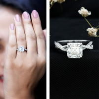 Certified Moissanite Asscher Cut Engagement Ring with Twisted Shank