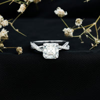 Certified Moissanite Asscher Cut Engagement Ring with Twisted Shank