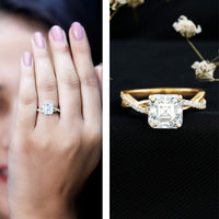 Certified Moissanite Asscher Cut Engagement Ring with Twisted Shank
