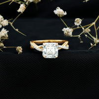 Certified Moissanite Asscher Cut Engagement Ring with Twisted Shank
