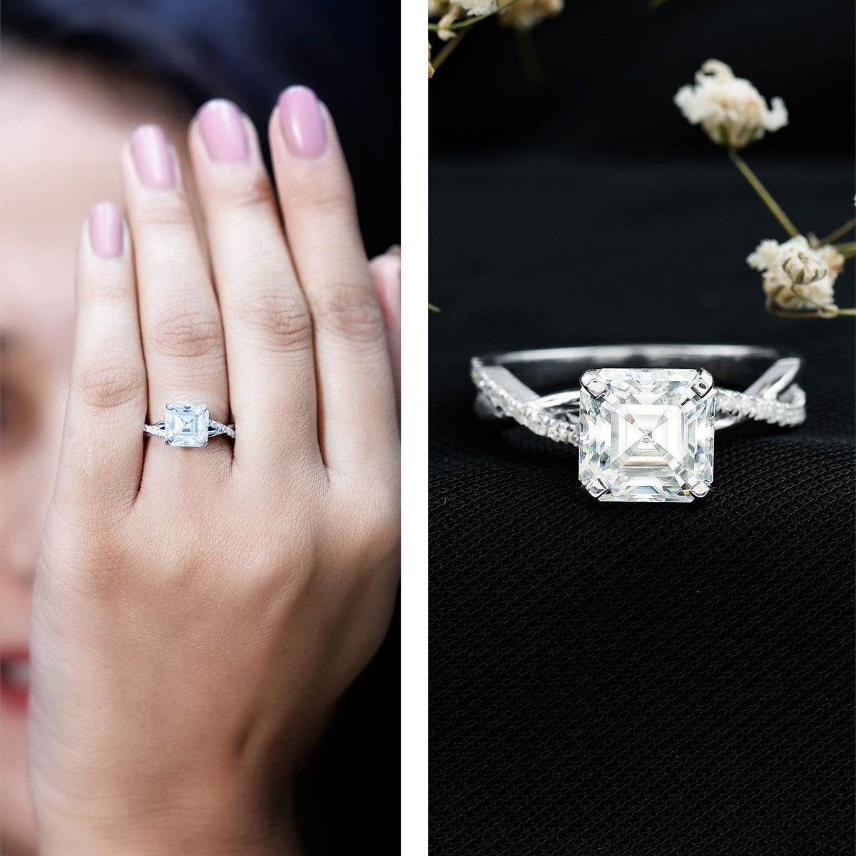 3.50 CT Asscher Cut Zircon Solitaire Engagement Ring in Infinity Shank