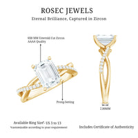 Emerald Cut Zircon Solitaire Ring in Infinity Shank