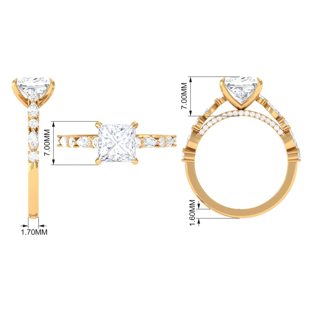 3 Carat Princess Cut Cubic Zirconia Designer Engagement Ring