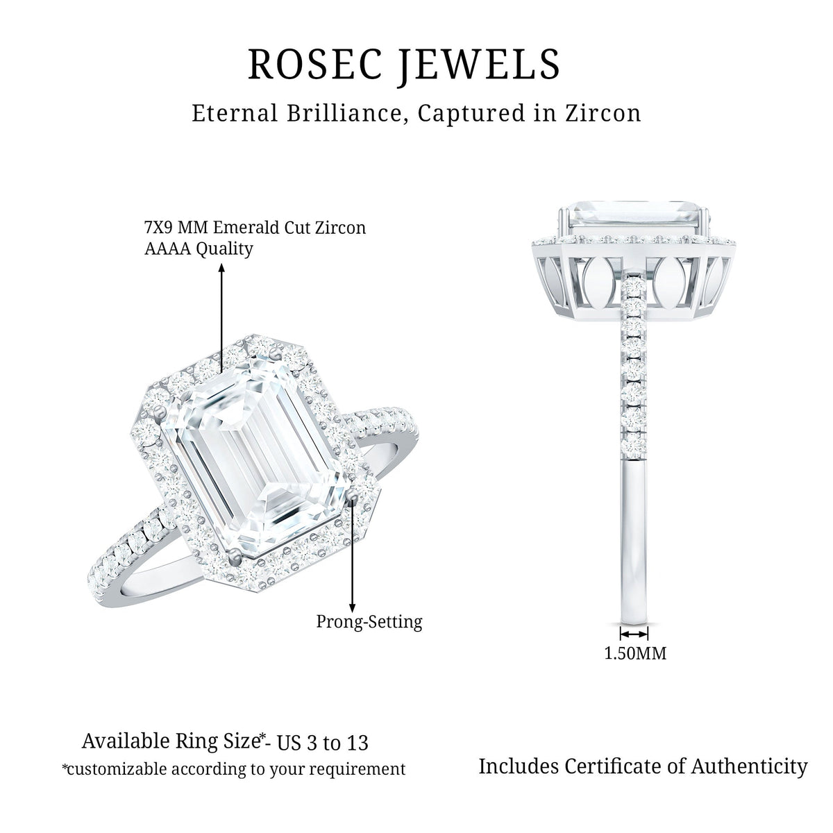 4.75 CT Octagon Cut Zircon Classic Engagement Ring