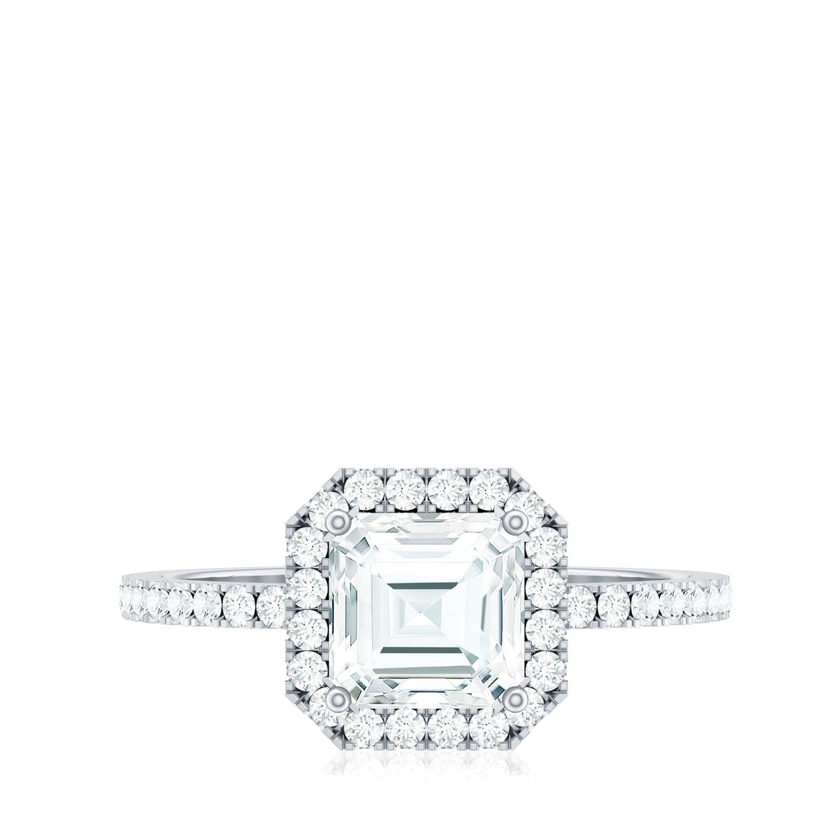 2.25 CT Asscher Cut Zircon Halo Engagement Ring in Gold