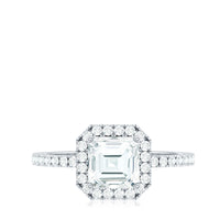 2.25 CT Asscher Cut Zircon Halo Engagement Ring in Gold
