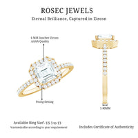 2.25 CT Asscher Cut Zircon Halo Engagement Ring in Gold