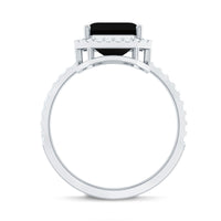 8mm Asscher Cut Black Onyx Halo Engagement Ring with Diamond