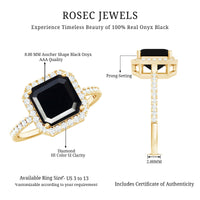 8mm Asscher Cut Black Onyx Halo Engagement Ring with Diamond