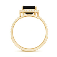 8mm Asscher Cut Black Onyx Halo Engagement Ring with Diamond