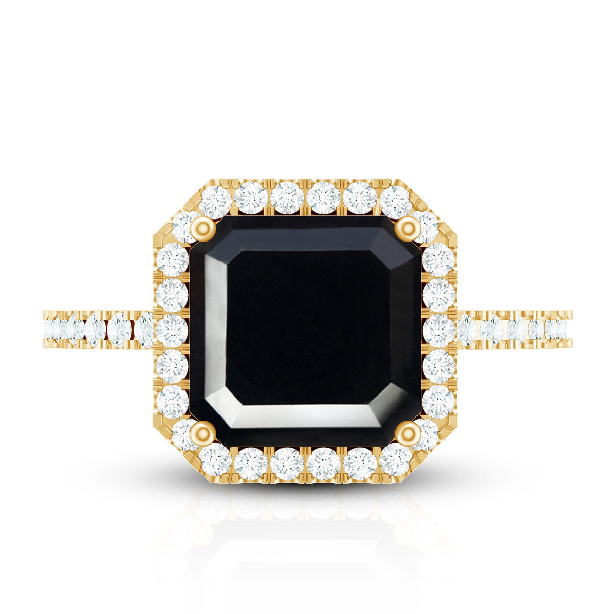 8mm Asscher Cut Black Onyx Halo Engagement Ring with Diamond