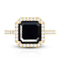 8mm Asscher Cut Black Onyx Halo Engagement Ring with Diamond