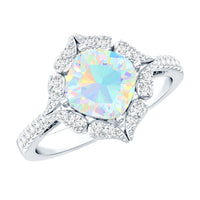 Certified 1.8 Carat Opalescent Vintage Inspired Engagement Ring with Diamond Halo