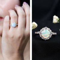 Certified 1.8 Carat Opalescent Vintage Inspired Engagement Ring with Diamond Halo