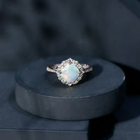 Certified 1.8 Carat Opalescent Vintage Inspired Engagement Ring with Diamond Halo