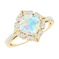 Certified 1.8 Carat Opalescent Vintage Inspired Engagement Ring with Diamond Halo