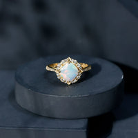 Certified 1.8 Carat Opalescent Vintage Inspired Engagement Ring with Diamond Halo