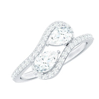 Pear Cut Moissanite 2 Stone Engagement Ring with Bypass Shank