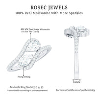 Pear Cut Moissanite 2 Stone Engagement Ring with Bypass Shank