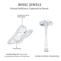 Pear Shaped Cubic Zirconia Two Stone Engagement Ring in Bypass Shank