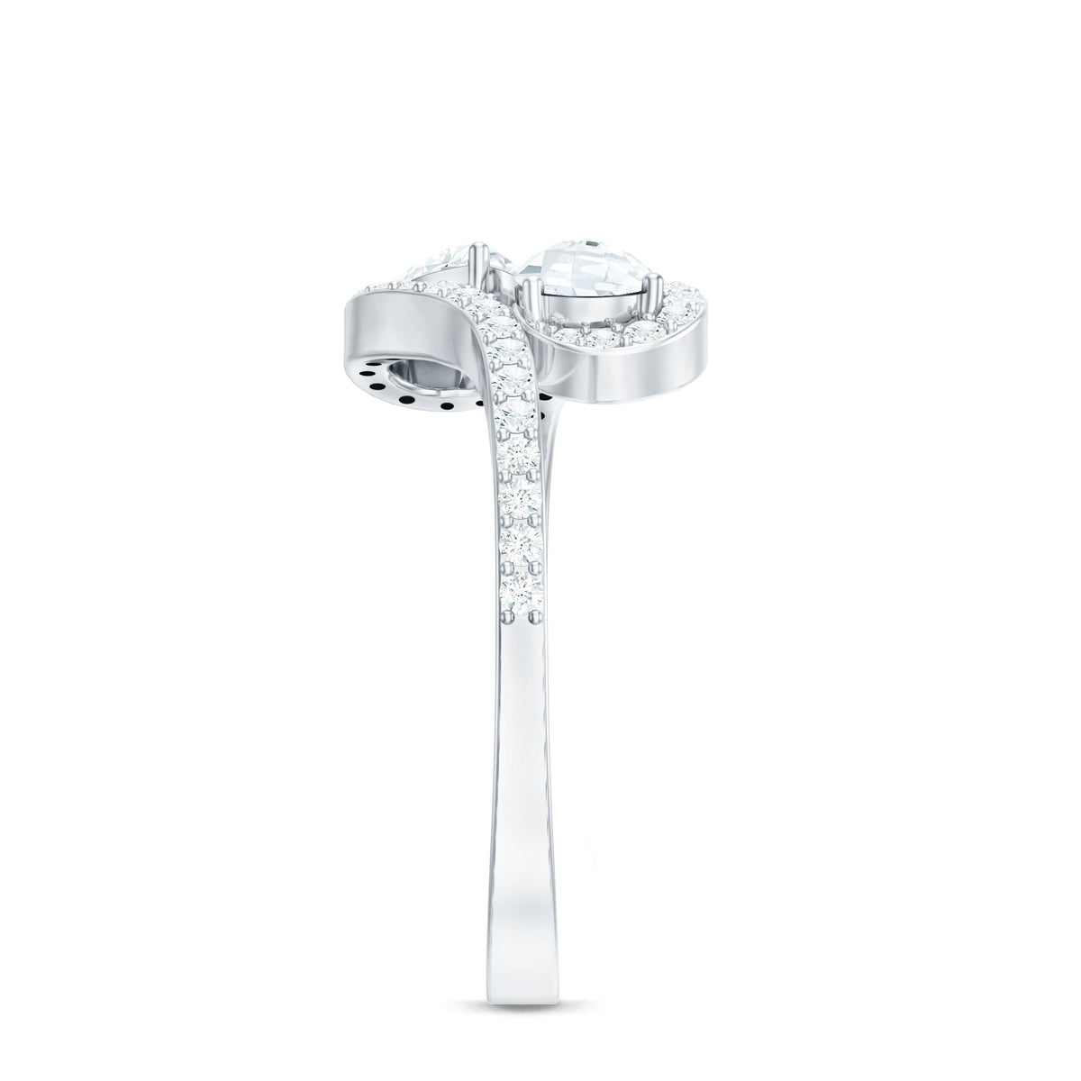 Pear Shaped Cubic Zirconia Two Stone Engagement Ring in Bypass Shank