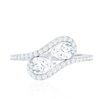 Pear Shaped Cubic Zirconia Two Stone Engagement Ring in Bypass Shank