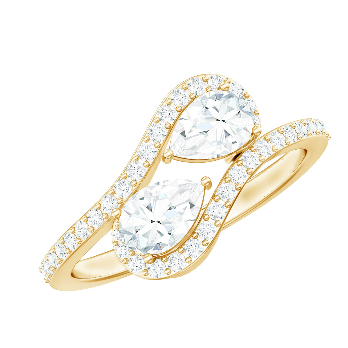 Pear Shaped Cubic Zirconia Two Stone Engagement Ring in Bypass Shank