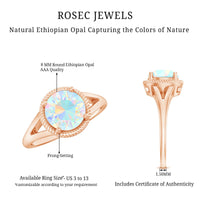 Certified Real 8 mm Round Ethiopian Opal Split Shank Engagement Ring with Twisted Rope