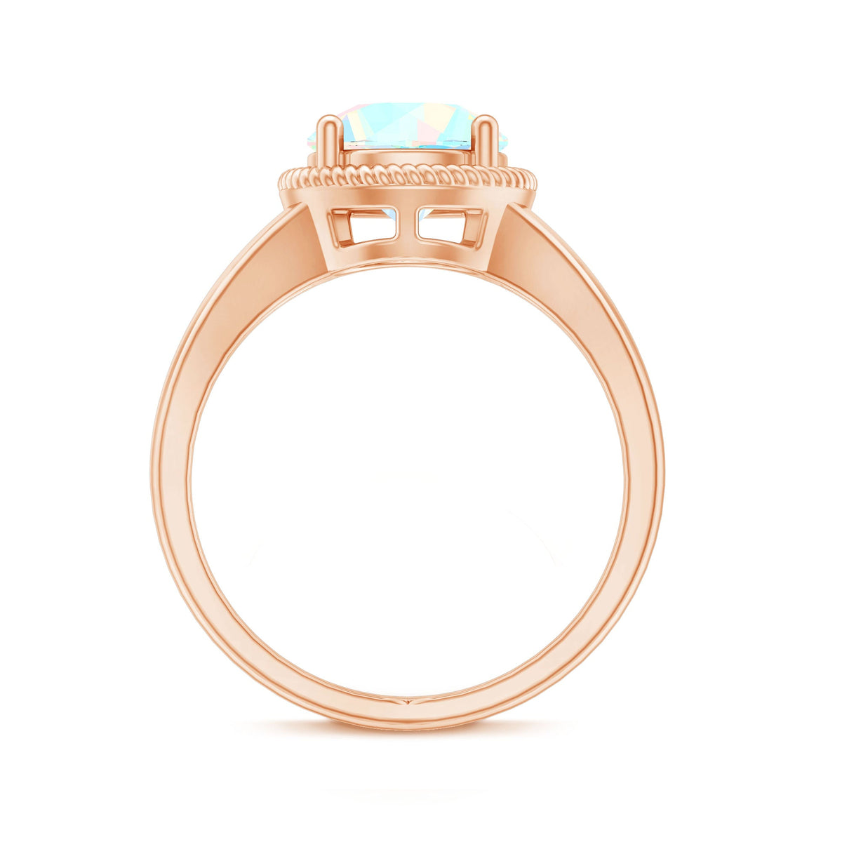 Certified Real 8 mm Round Ethiopian Opal Split Shank Engagement Ring with Twisted Rope