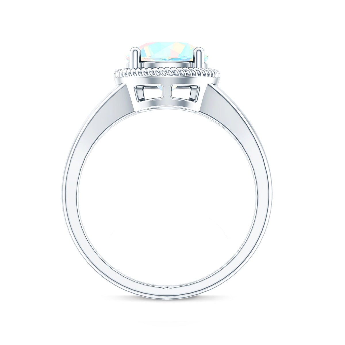 Certified Real 8 mm Round Ethiopian Opal Split Shank Engagement Ring with Twisted Rope