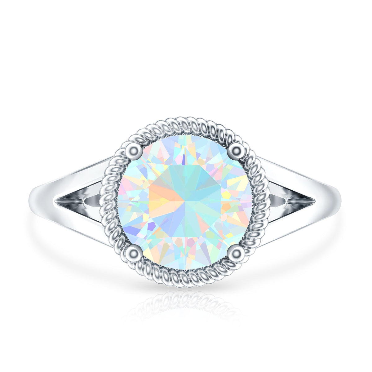 Certified Real 8 mm Round Ethiopian Opal Split Shank Engagement Ring with Twisted Rope
