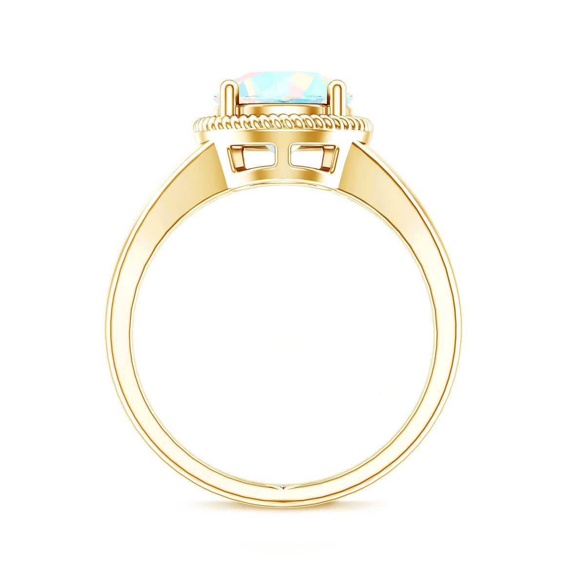 Certified Real 8 mm Round Ethiopian Opal Split Shank Engagement Ring with Twisted Rope