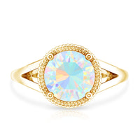 Certified Real 8 mm Round Ethiopian Opal Split Shank Engagement Ring with Twisted Rope