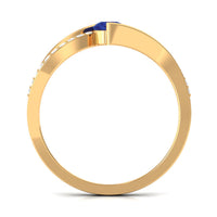 Round Genuine Blue Sapphire Bypass Engagement Ring with Diamond