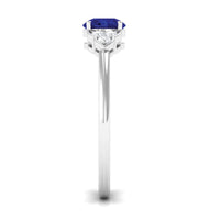 Round 0.9 Carat Blue Sapphire Engagement Ring with Diamond Trio