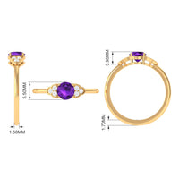 Natural Amethyst Promise Ring with Diamond Trio