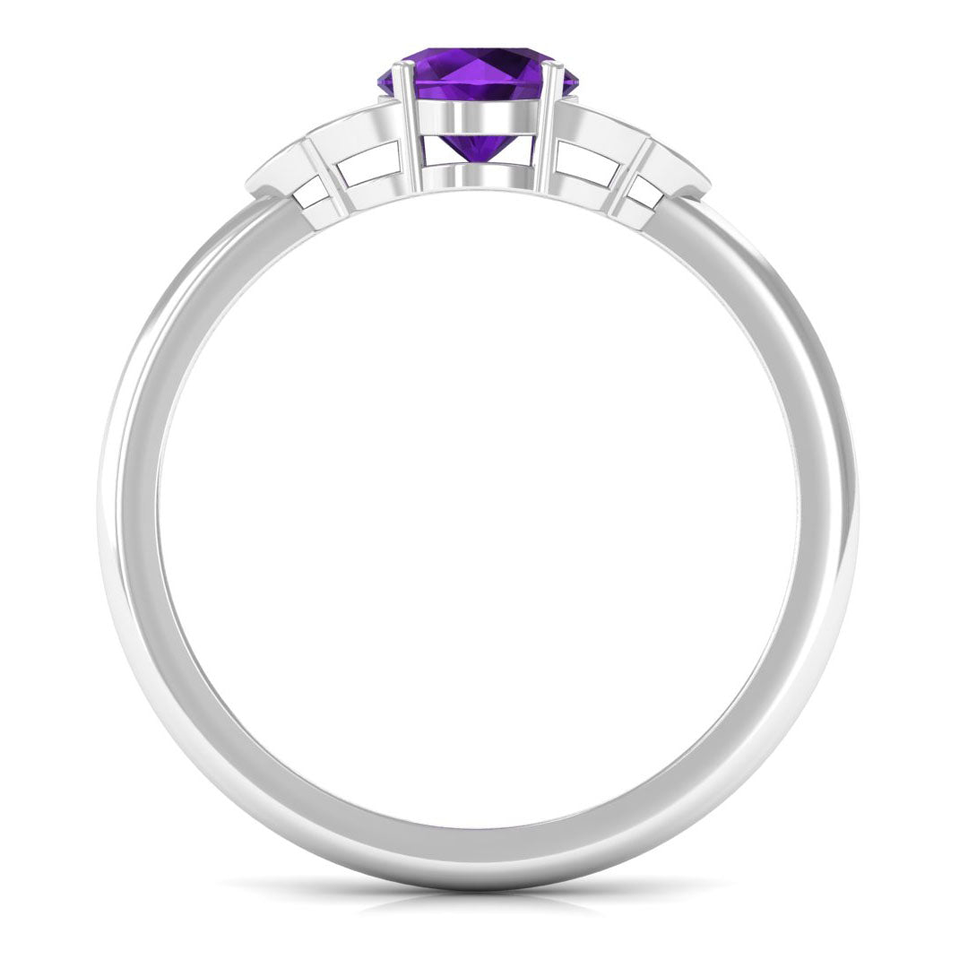 Natural Amethyst Promise Ring with Diamond Trio