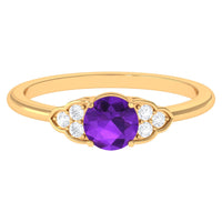 Natural Amethyst Promise Ring with Diamond Trio